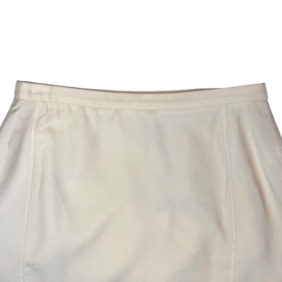 NWT Oscar de la Renta Ivory Wool Silk Pencil Skirt w/Wood Bead Trim Italy Sz 8 - Picture 2 of 9